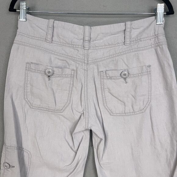 Hei Hei Pants Womens 4 Light Gray Linen Blend Cargo Capri Drawstring Utility Y2K - Picture 8 of 15